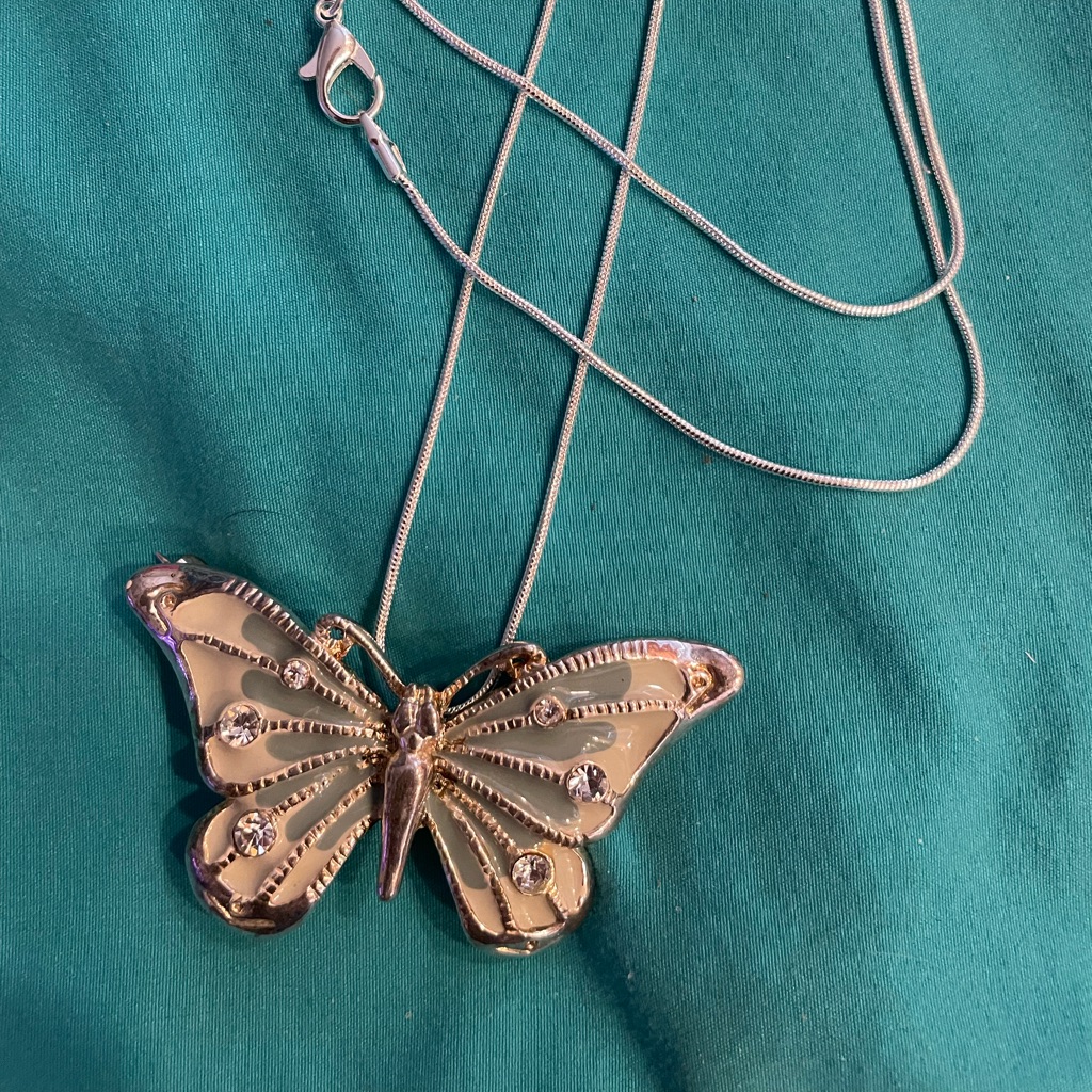 Silvertone Enameled Butterfly Brooch Loop Attachment For The 21” Sterling Chain
